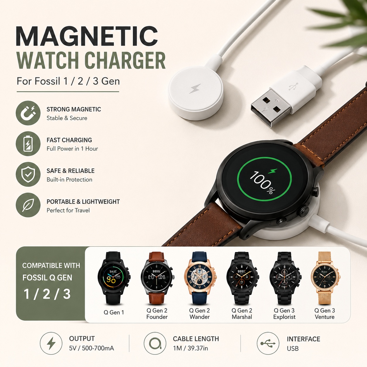 Fossil Smartwatch Accessories - USB Saat Şarj Cihazı Adaptörü Smartwatch