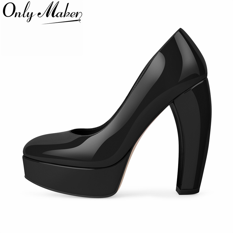 Leather Classic Strap - Onlymaker Kadın Yuvarlak Burunlu Platform Rugan