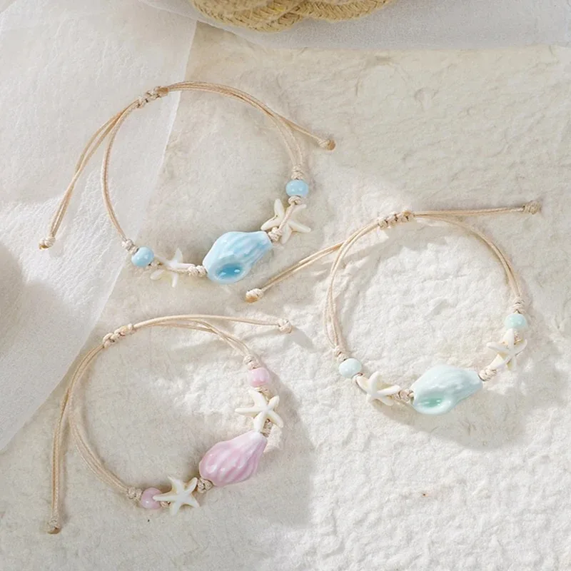 Ceramic Link Bracelet - Bohemian Kabuklu Denizyıldızı Kabukları Boncuklu Bilezikler
