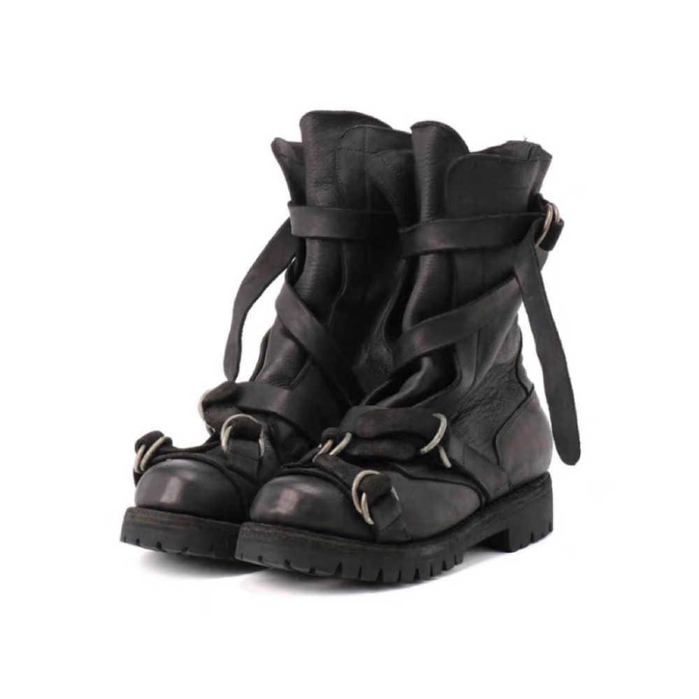 Leather Classic Strap - Erkek Deri Motosiklet Botları Punk Retro