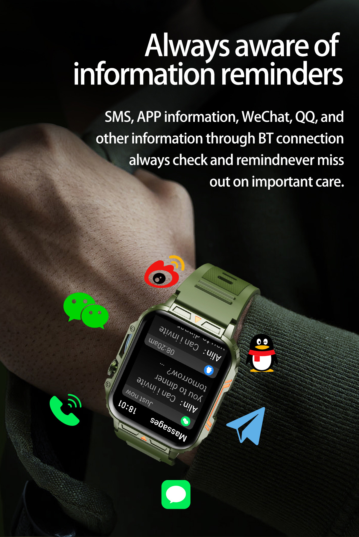 1.91 açık askeri akıllı saat e - Smartwatch Faces incelemesi ve fiyatı